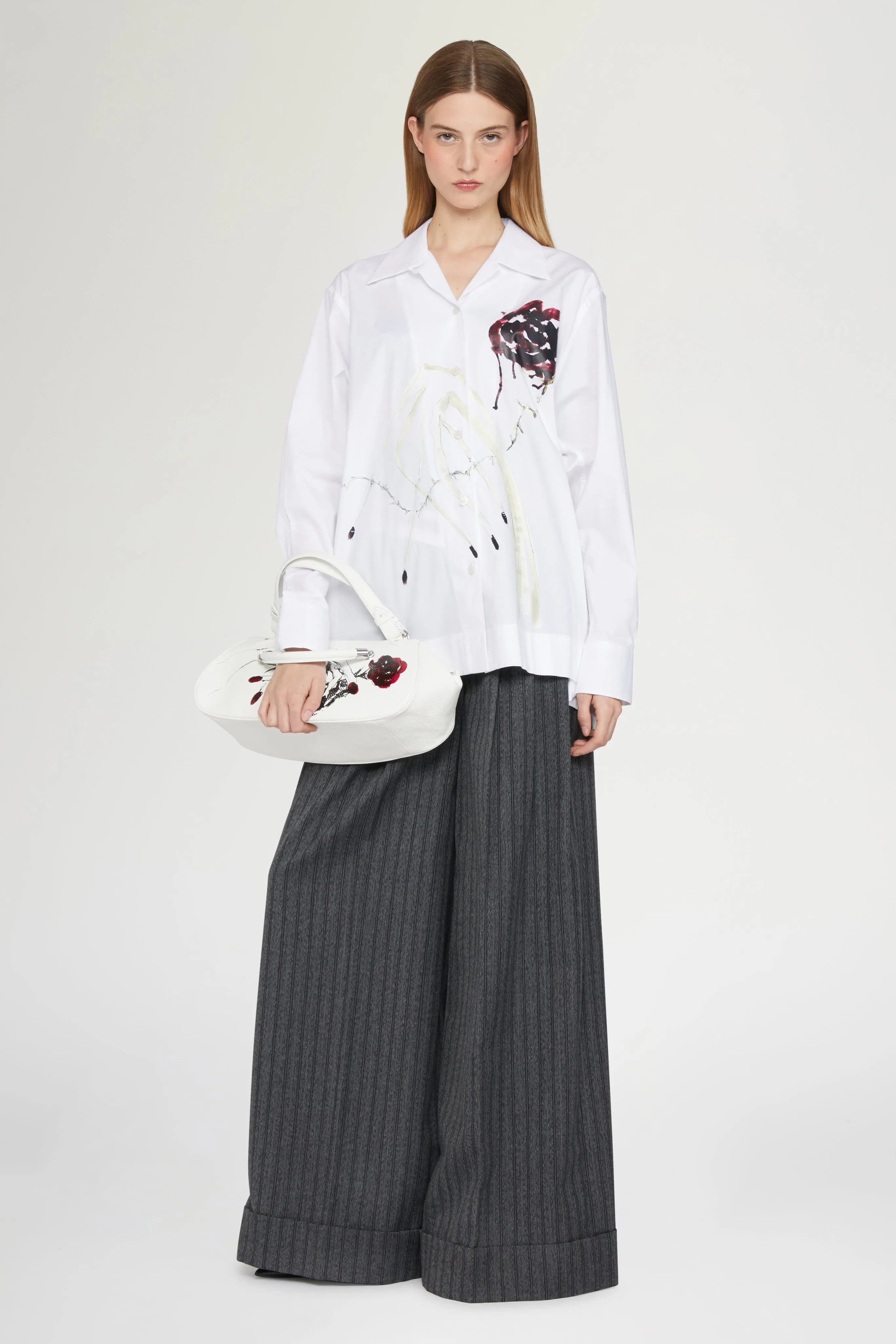 White Cotton Shirt with Painted Rose Print sold by Antonio Marras product image thumbnail 2
