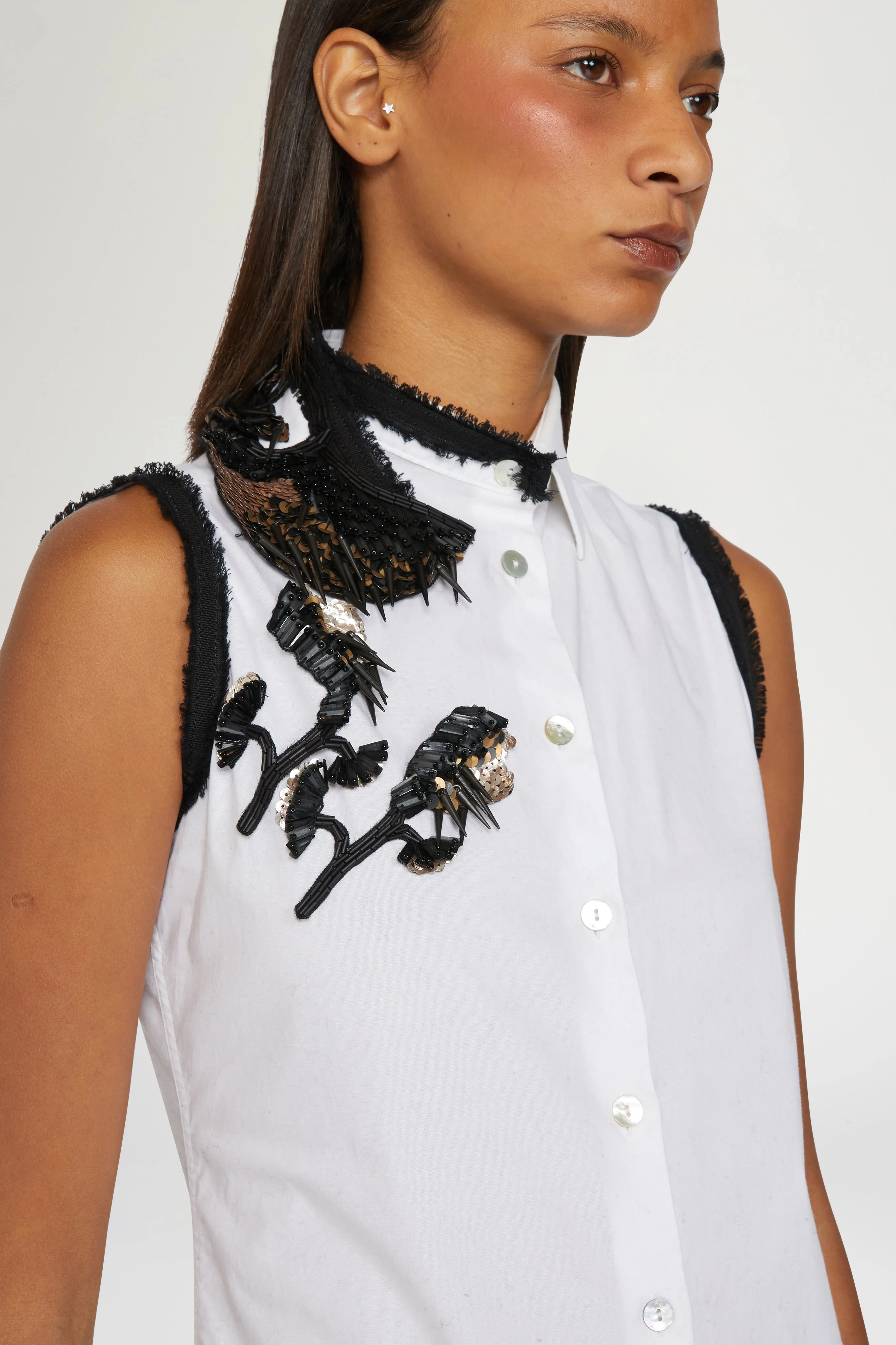 White Sleeveless Shirt with Beaded Appliqués sold by Antonio Marras product image thumbnail 4
