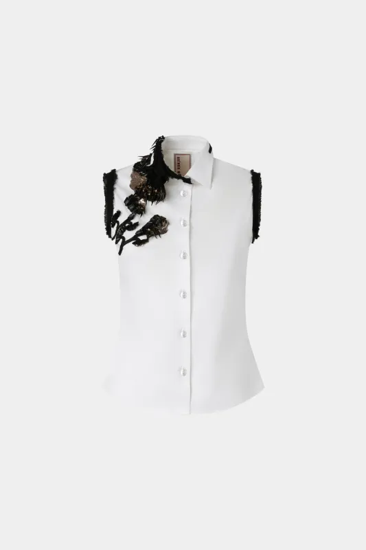 White Sleeveless Shirt with Beaded Appliqués sold by Antonio Marras