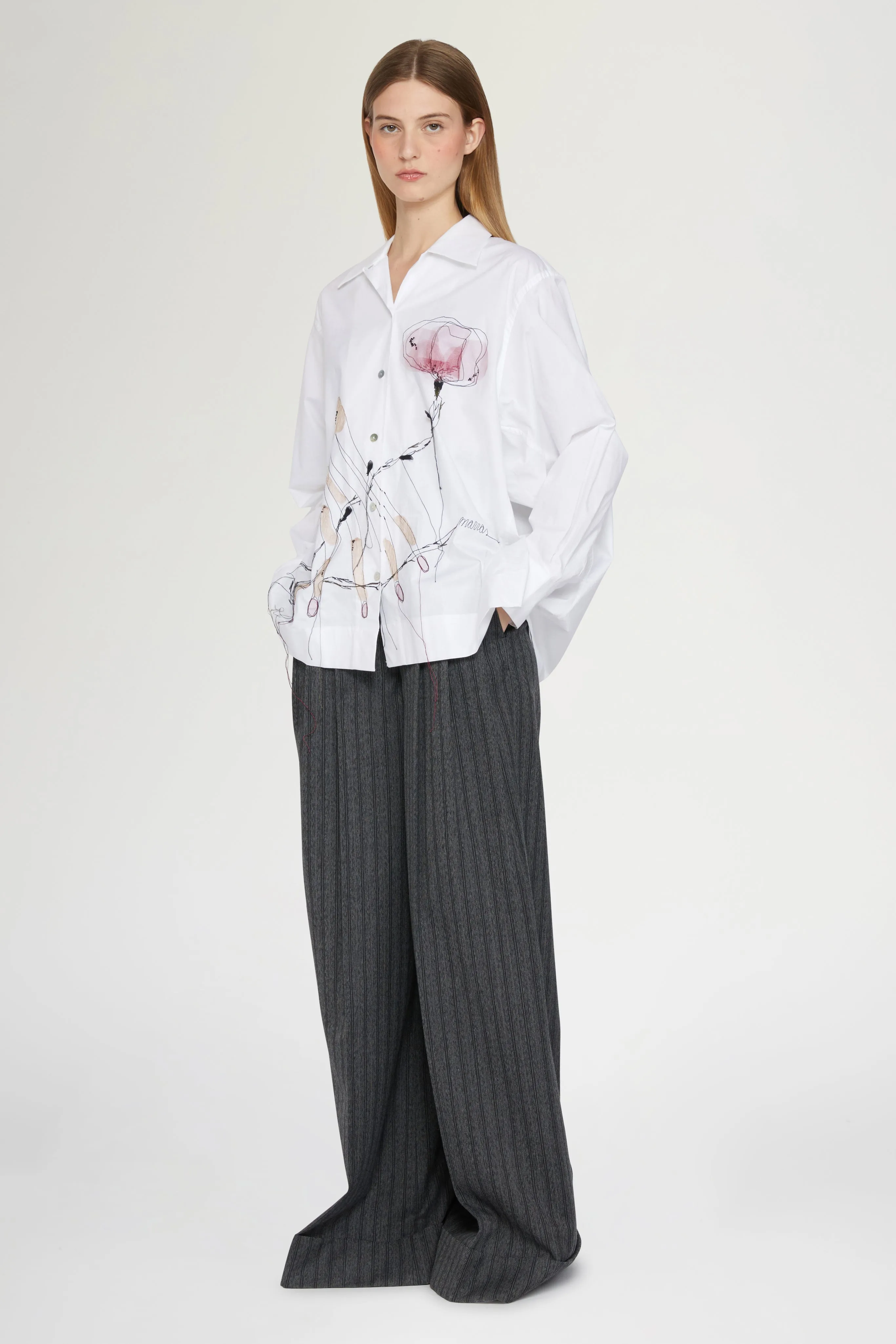 White Cotton Shirt with Floral Threadwork sold by Antonio Marras product image thumbnail 2