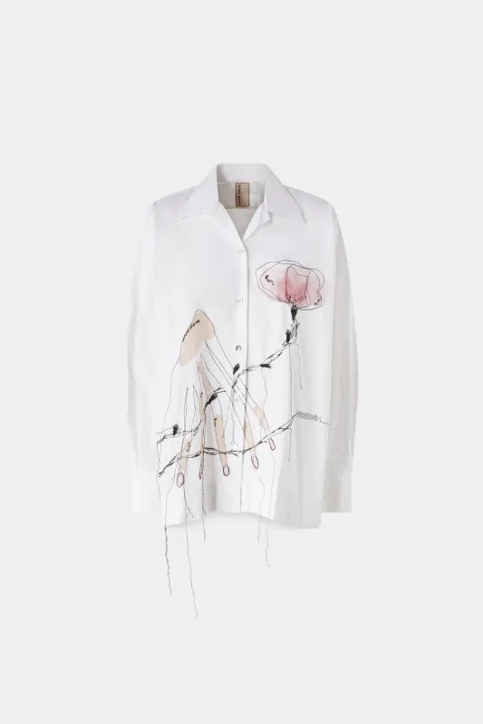 White Cotton Shirt with Floral Threadwork sold by Antonio Marras