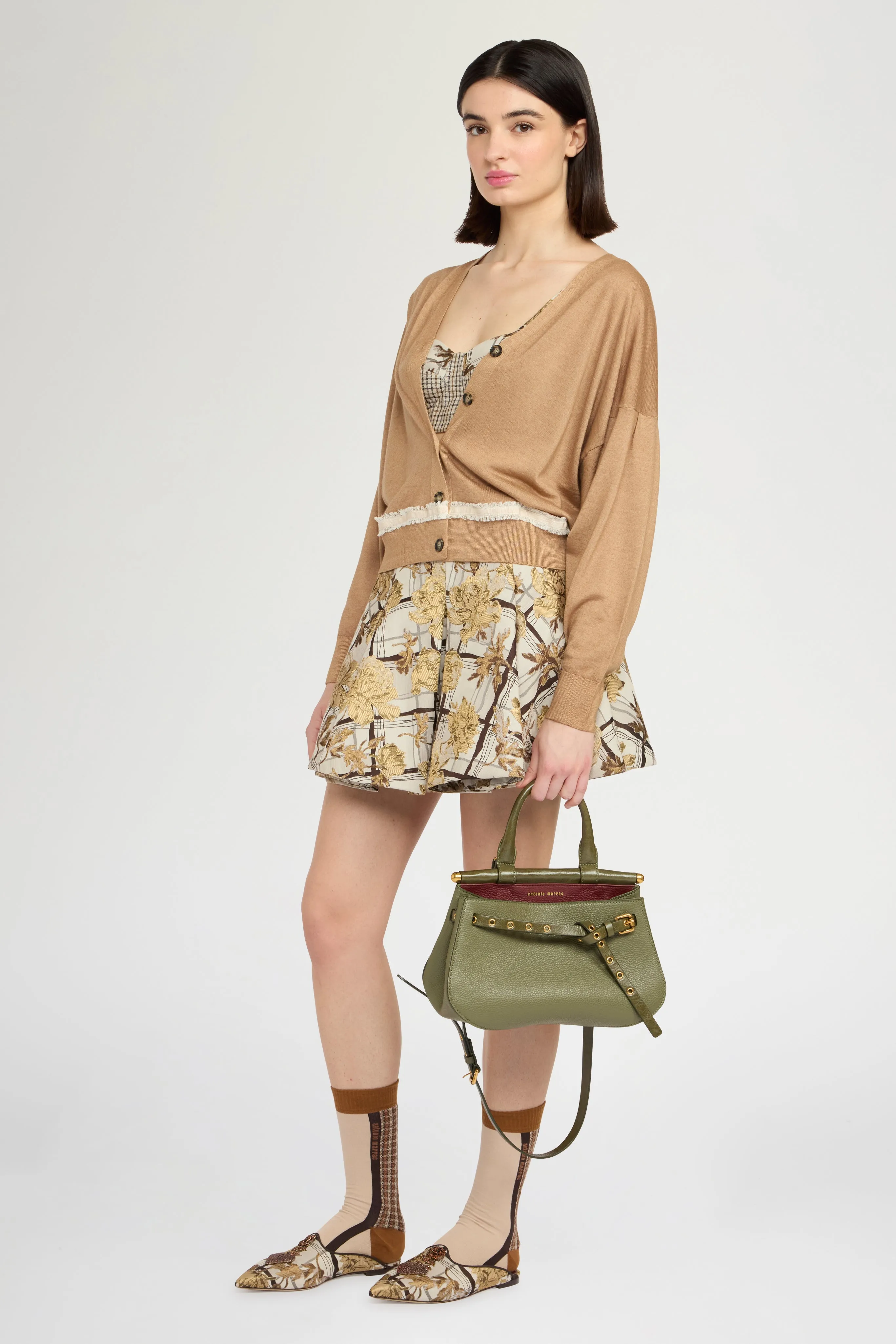 V-Neck Camel Cashmere Cardigan With Contrast Detail sold by Antonio Marras product image thumbnail 2