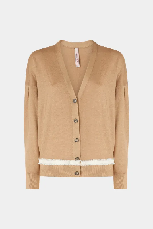 V-Neck Camel Cashmere Cardigan With Contrast Detail sold by Antonio Marras
