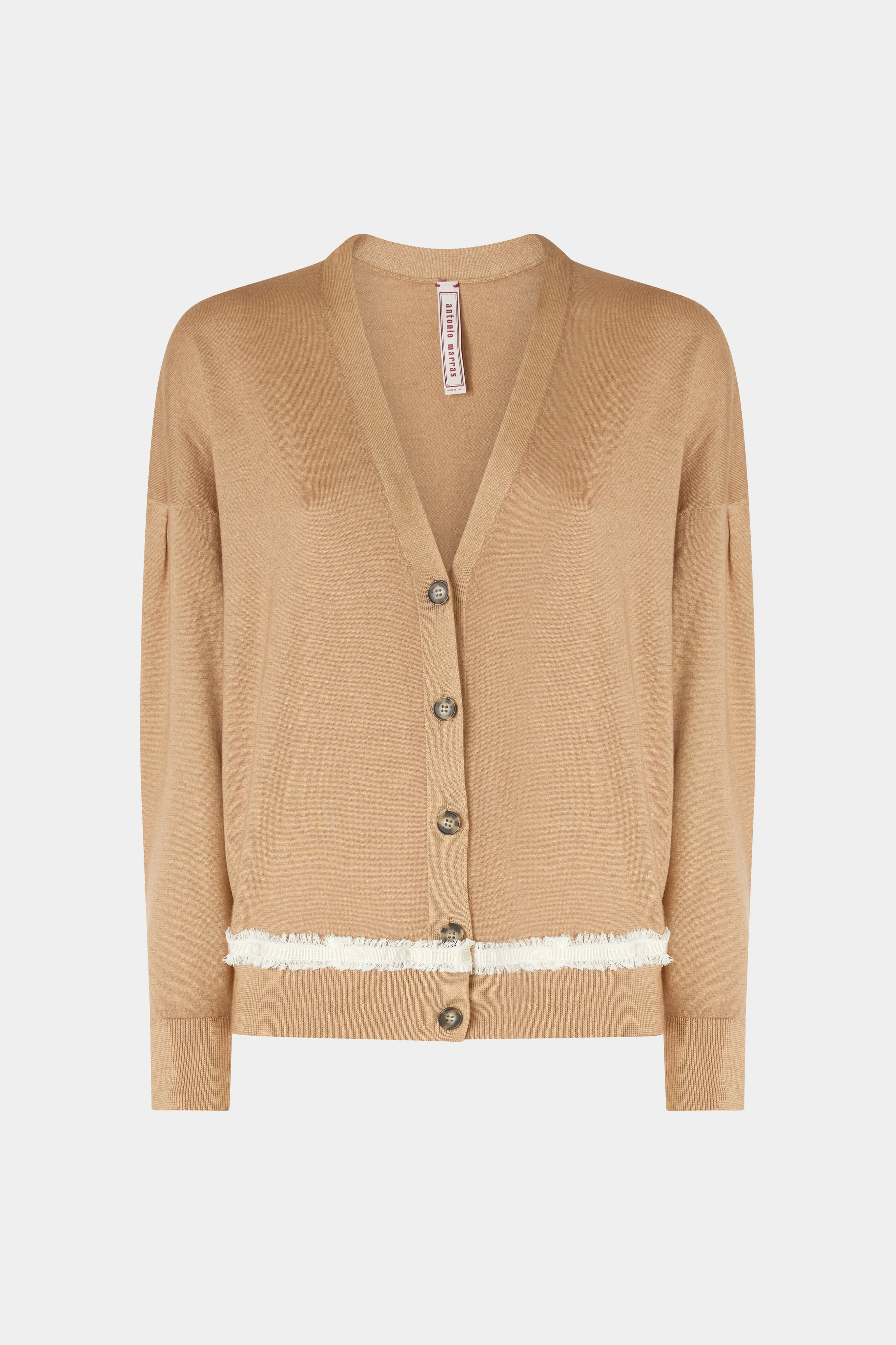 V-Neck Camel Cashmere Cardigan With Contrast Detail sold by Antonio Marras