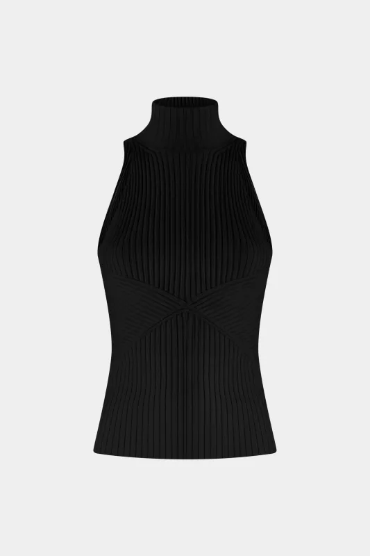 Black Ribbed Sleeveless Top with High Neck sold by Antonio Marras