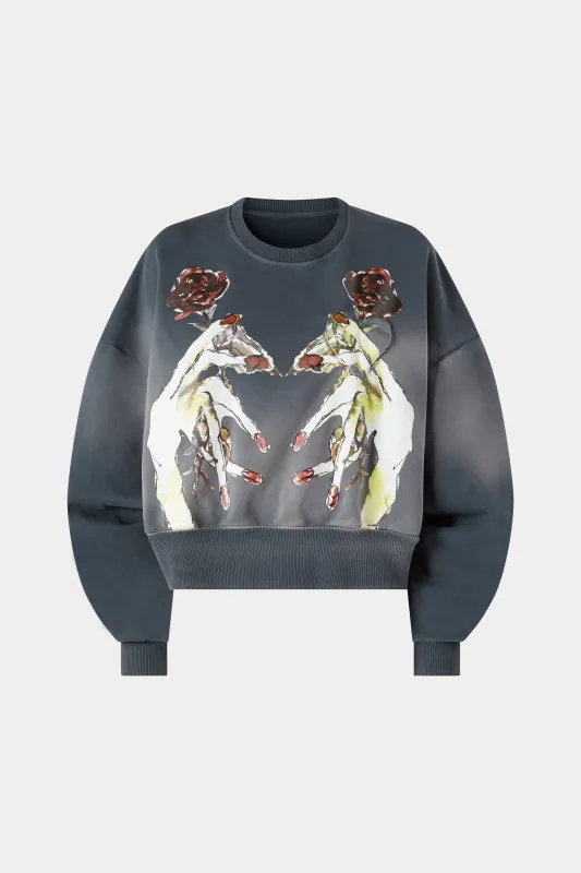 Cotton Sweatshirt with Hands and Roses made by Antonio Marras
