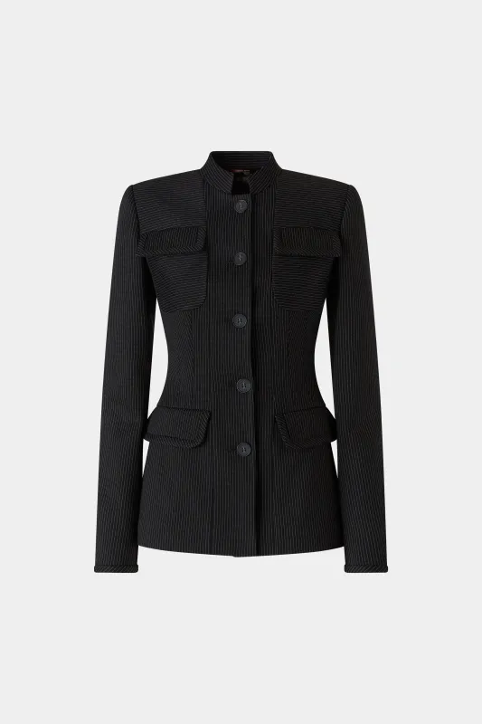 Black Pinstriped Structured Blazer sold by Antonio Marras