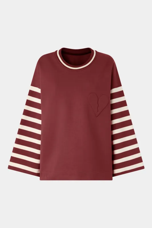 Bordeaux T-shirt with Striped Sleeves made by Antonio Marras