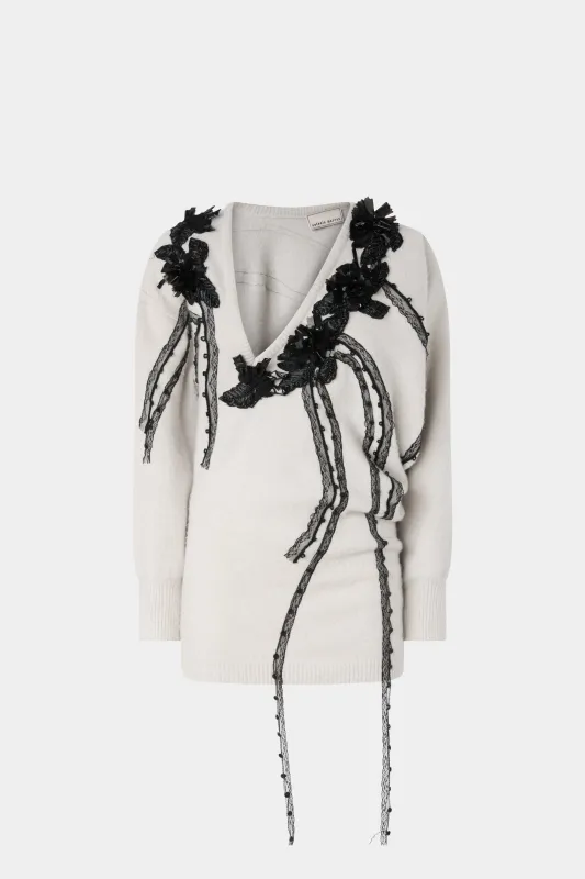 Asymmetric V-neck Ecrù Sweater made by Antonio Marras