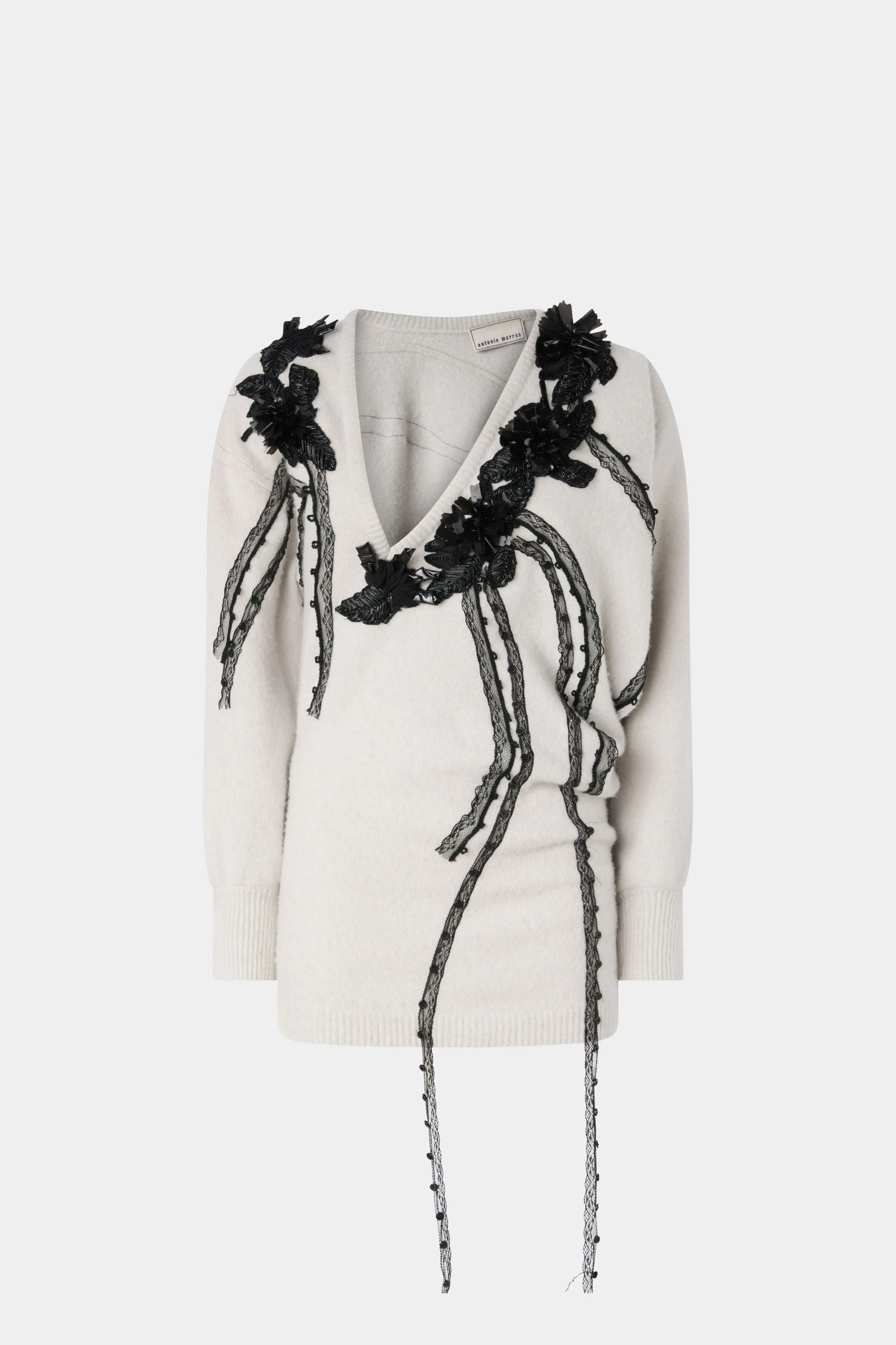 Asymmetric V-neck Ecrù Sweater sold by Antonio Marras