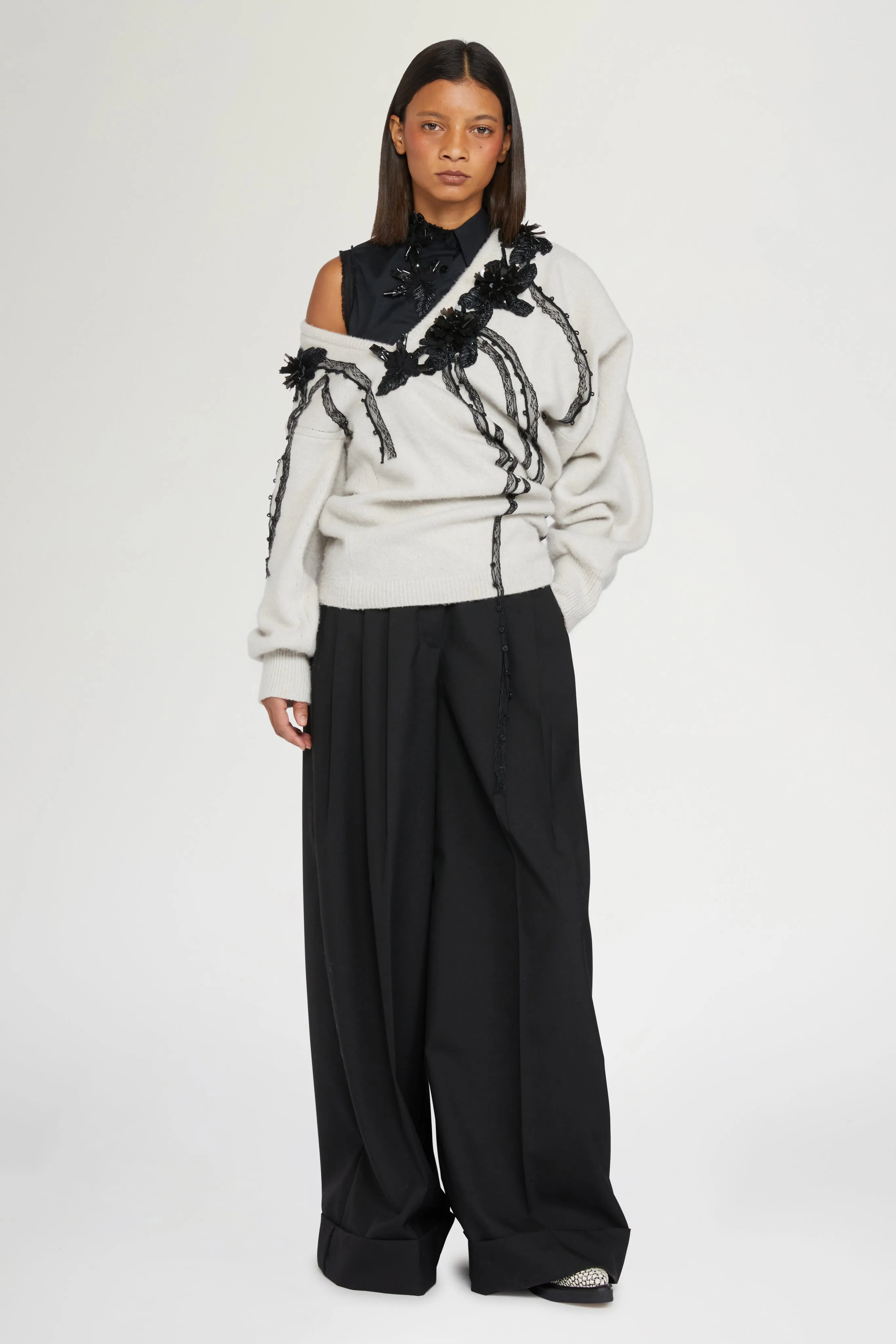 Asymmetric V-neck Ecrù Sweater sold by Antonio Marras product image thumbnail 2