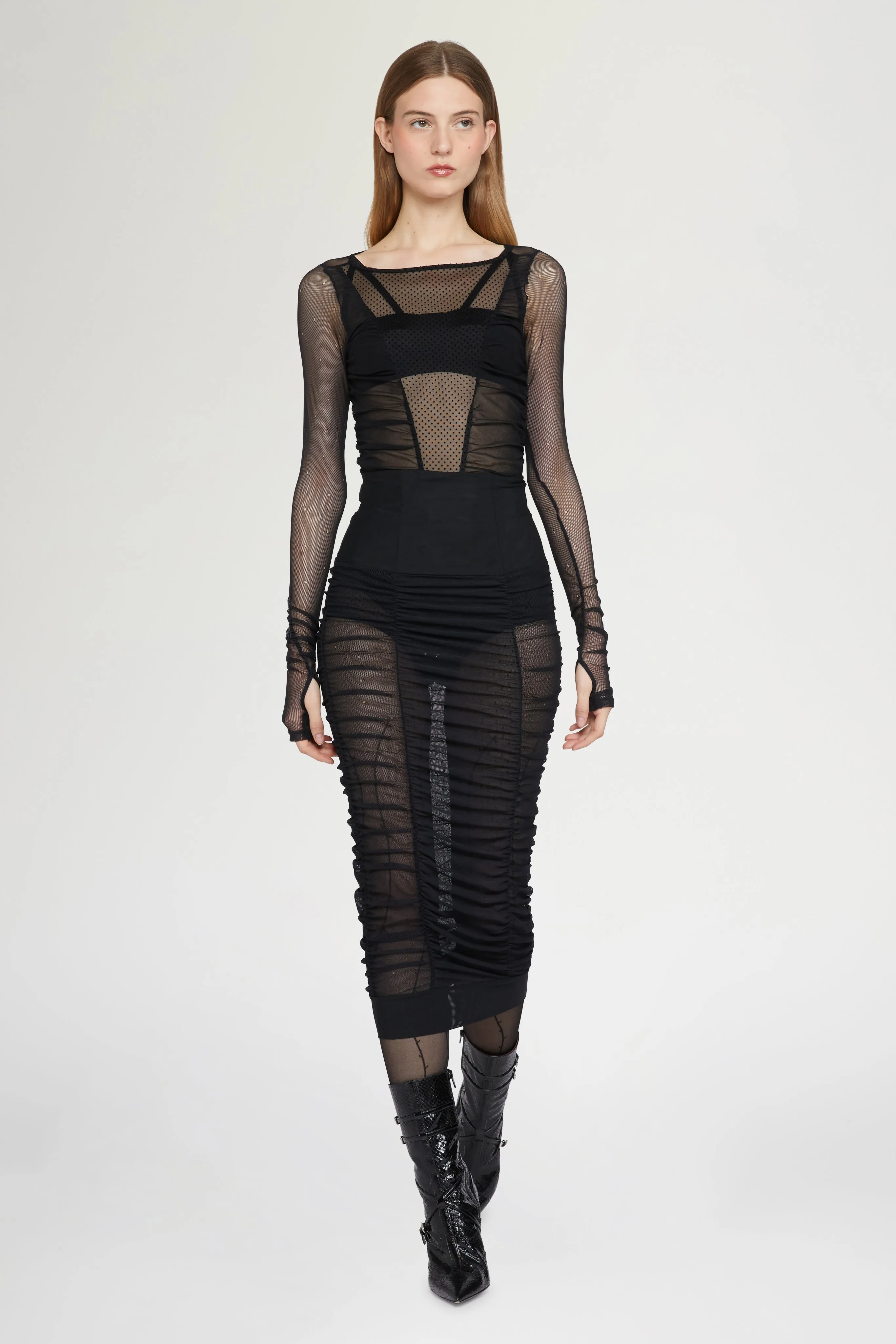 Black Tulle Bodysuit with Long Sleeves sold by Antonio Marras product image thumbnail 3
