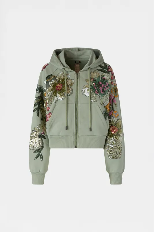 Sage Green Hoodie with Sequinned Embroidery made by Antonio Marras