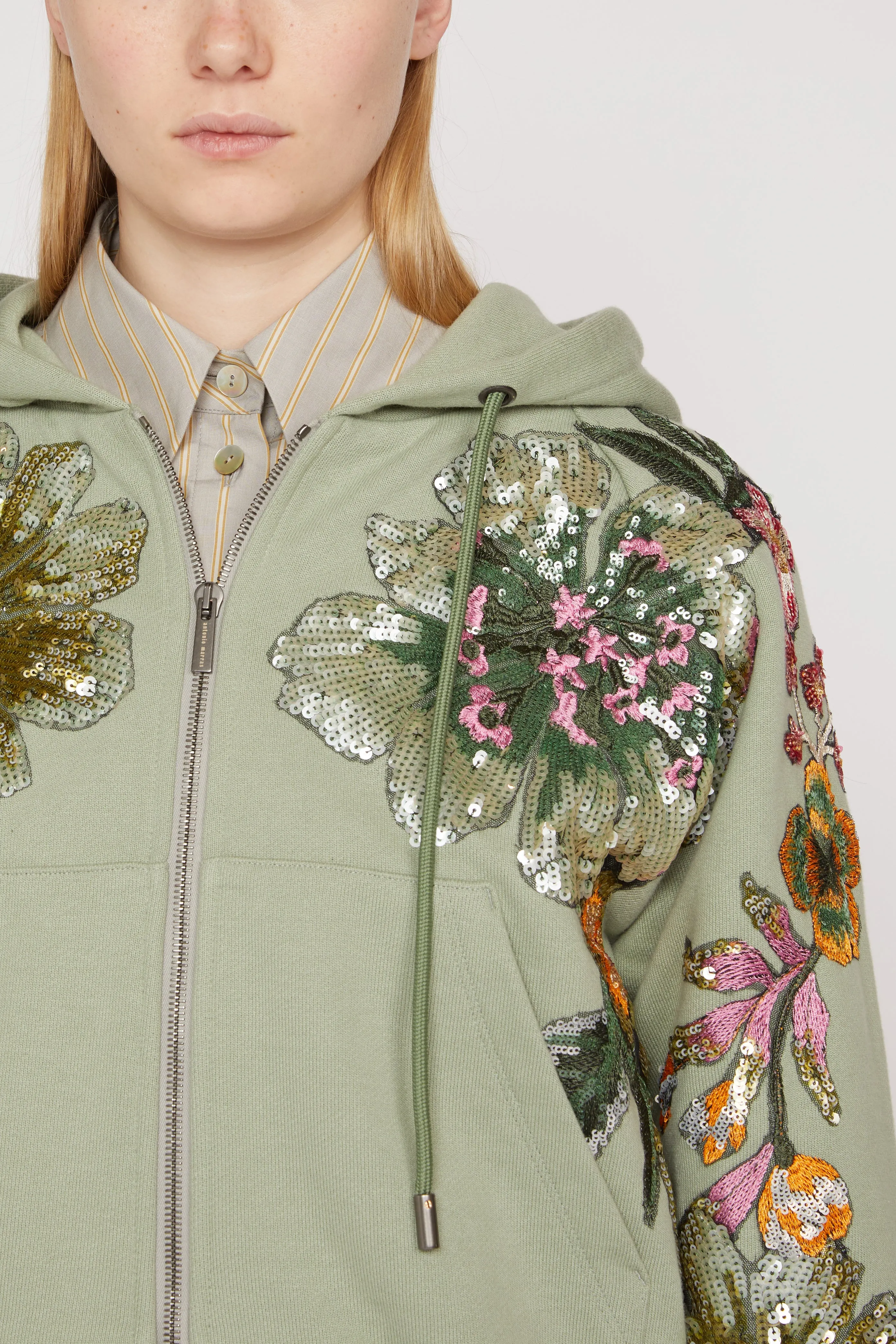 Sage Green Hoodie with Sequinned Embroidery sold by Antonio Marras product image thumbnail 4
