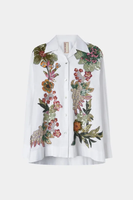 White Cotton Shirt with Floral Embroidery sold by Antonio Marras