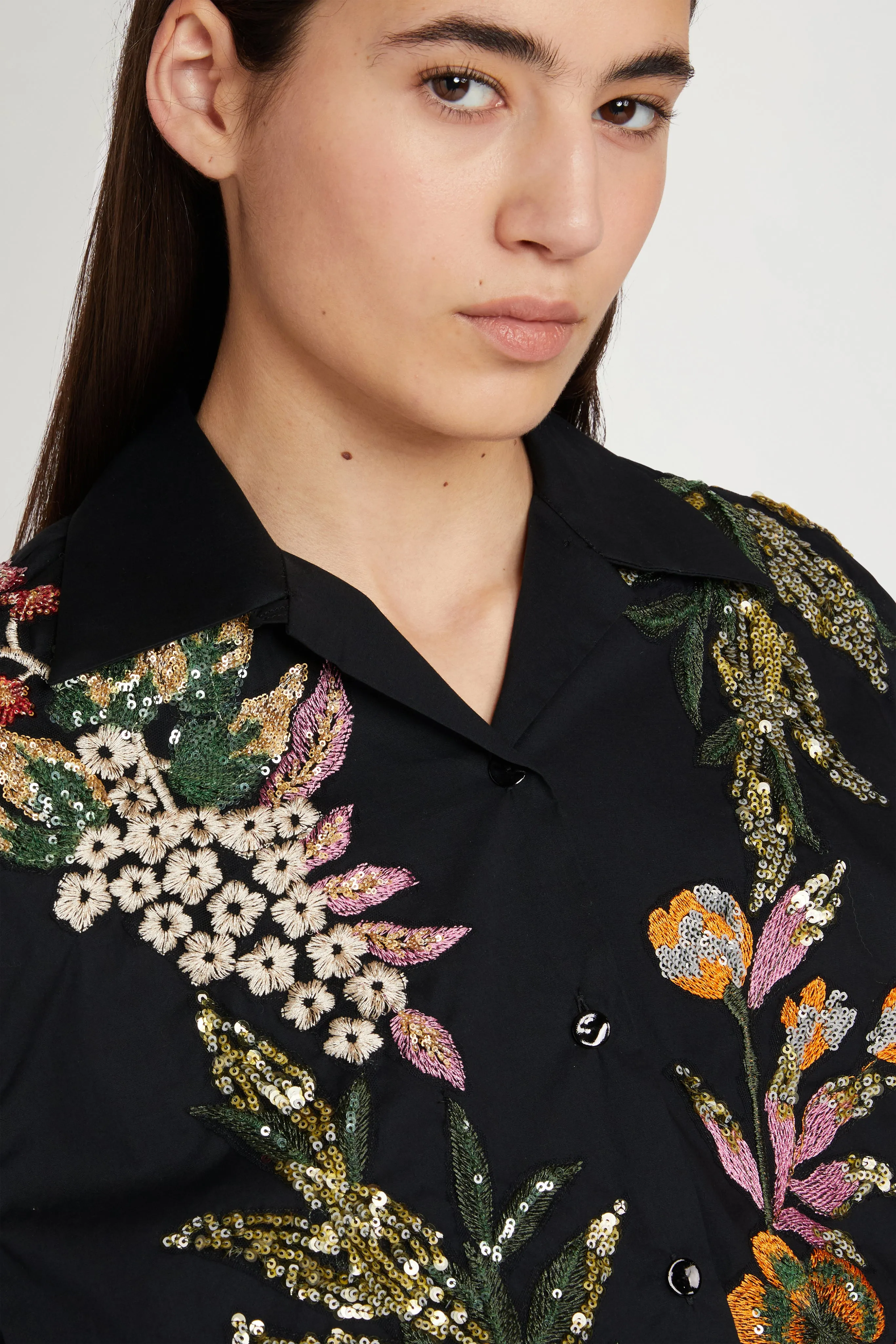 Black Cotton Shirt with Floral Embroidery sold by Antonio Marras product image thumbnail 4