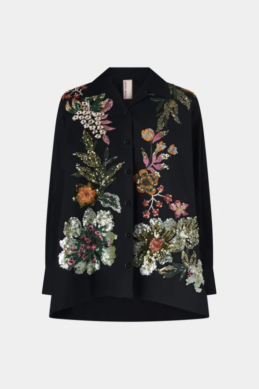 Black Cotton Shirt with Floral Embroidery sold by Antonio Marras