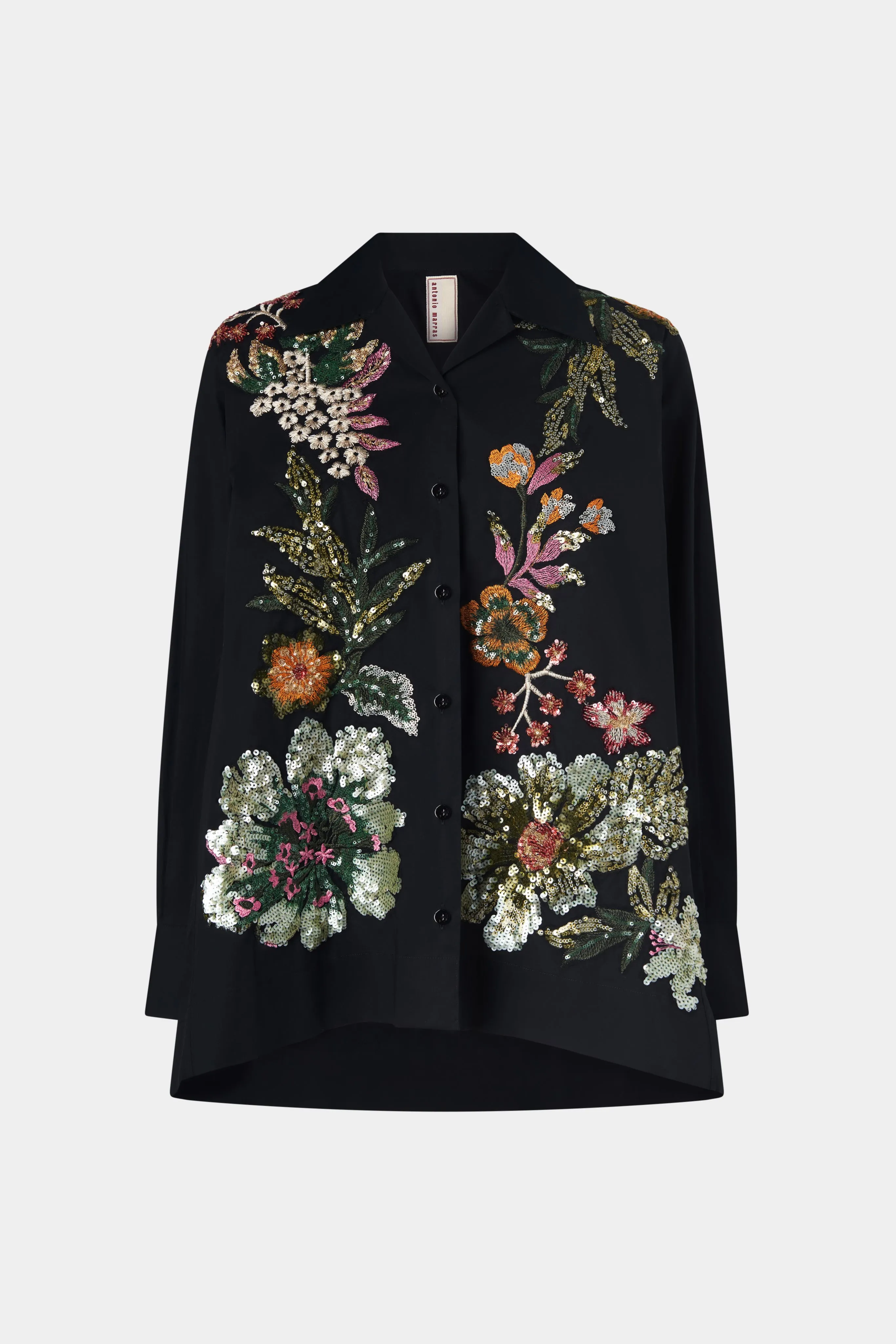 Black Cotton Shirt with Floral Embroidery sold by Antonio Marras