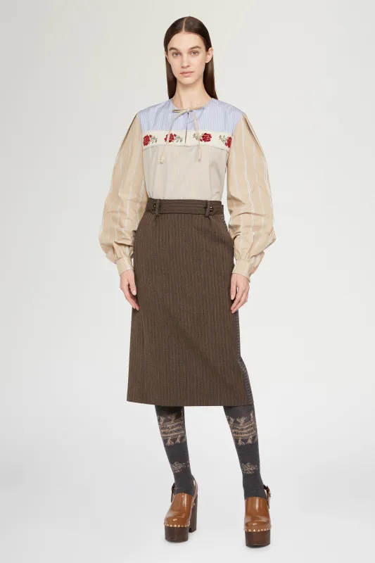 Striped Cotton Blouse with Floral Jacquard made by Antonio Marras