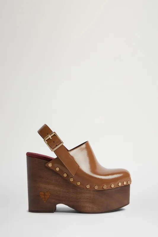 Taupe Leather High Clog Mule made by Antonio Marras