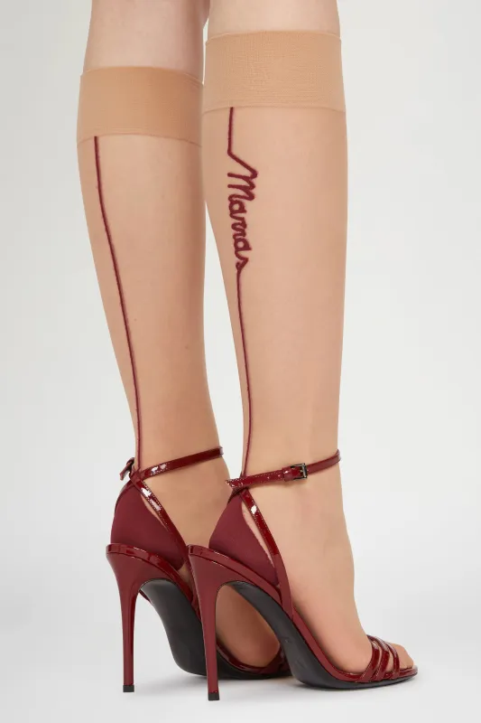 Nude & Bordeaux Sheer Knee-High Socks sold by Antonio Marras