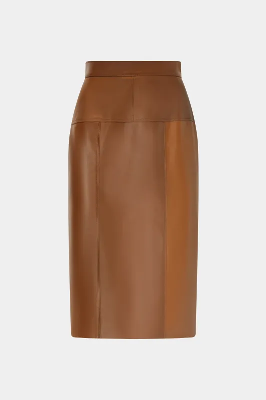 Patchwork Leather Midi Skirt In Cognac made by Antonio Marras