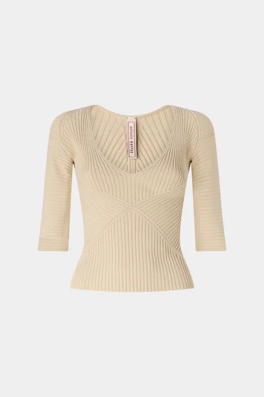 Short-sleeve ribbed top in beige sold by Antonio Marras