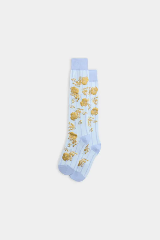 Light-blue & Gold Floral Socks made by Antonio Marras