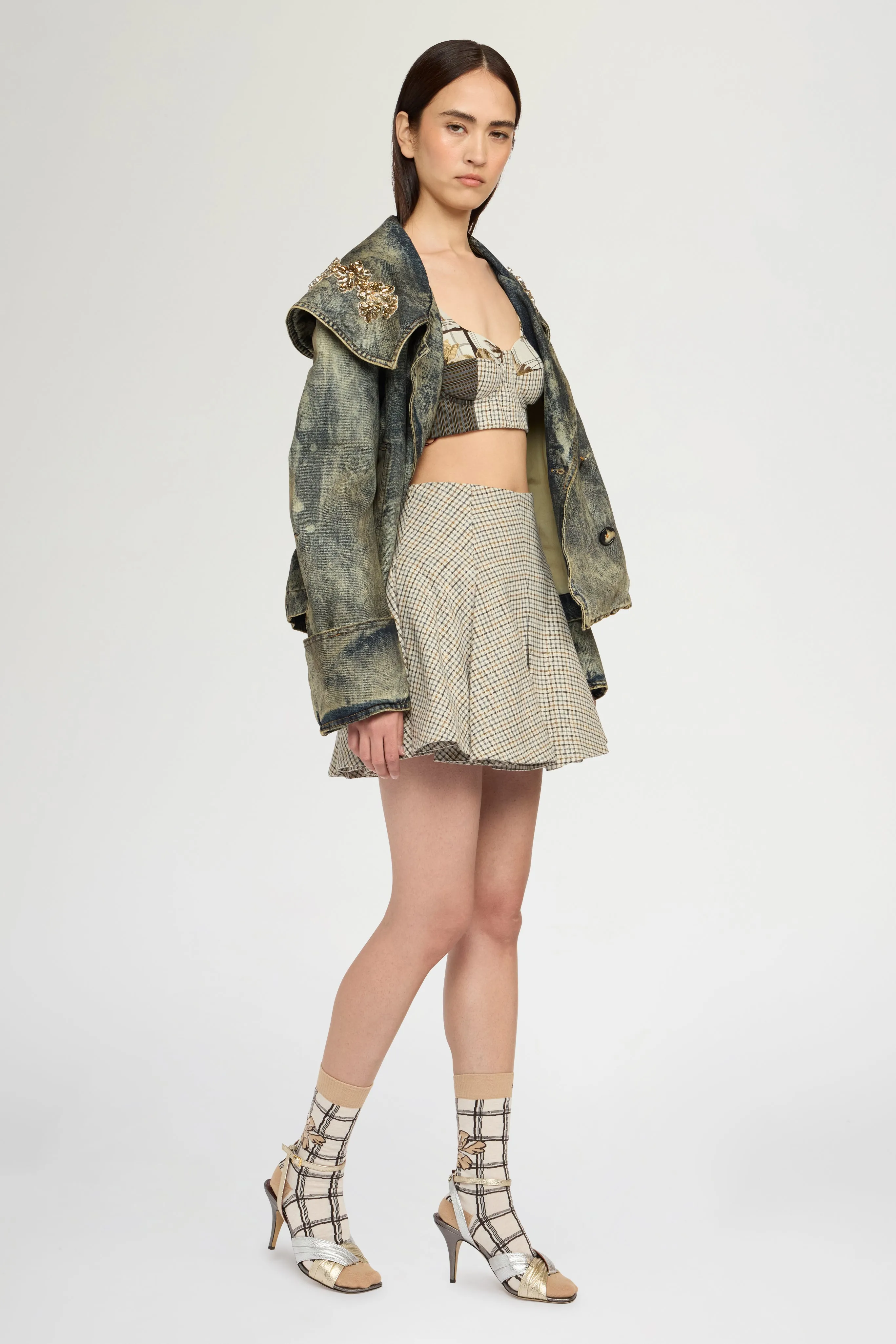 Short Panelled Micro Check Skirt sold by Antonio Marras product image thumbnail 2