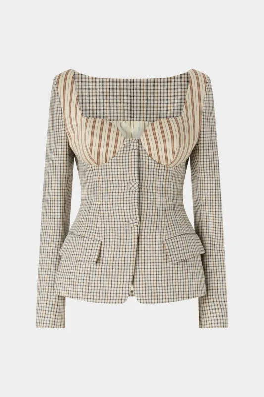 Micro Check and Striped Jersey Corset Jacket made by Antonio Marras