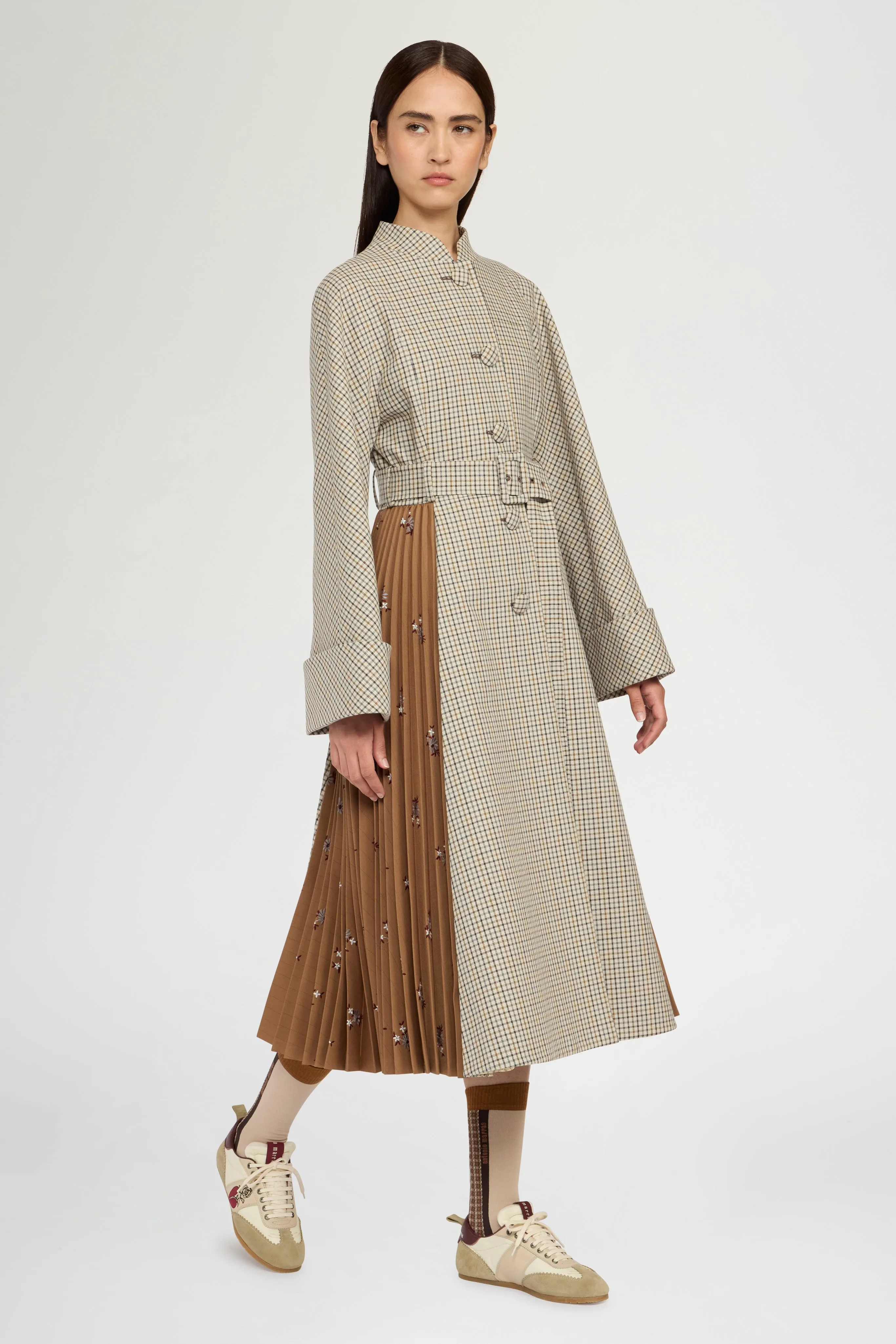 Long Micro Check Coat with Plissé Insert sold by Antonio Marras product image thumbnail 2