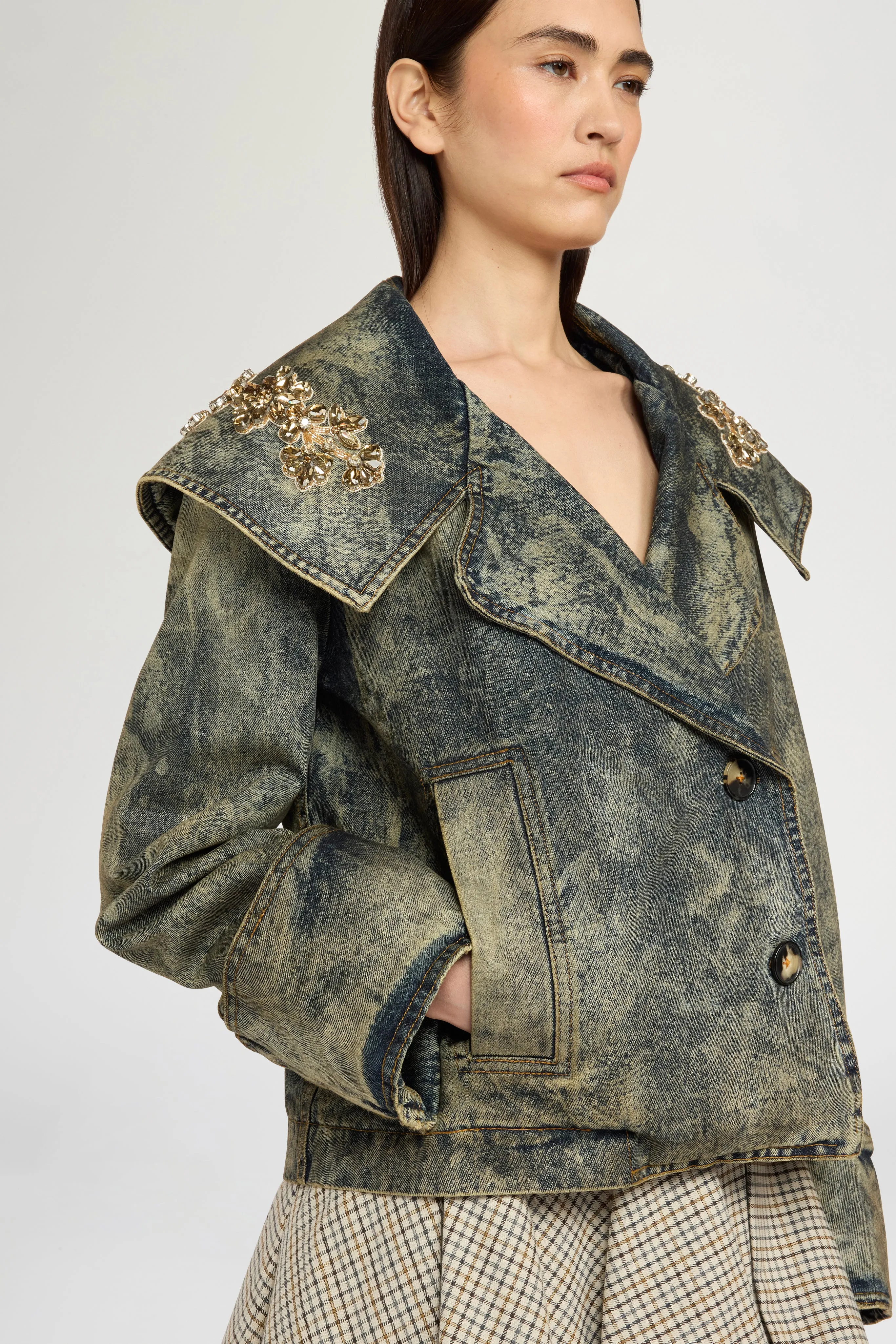 Wide Lapel Aviator Denim Jacket sold by Antonio Marras product image thumbnail 4