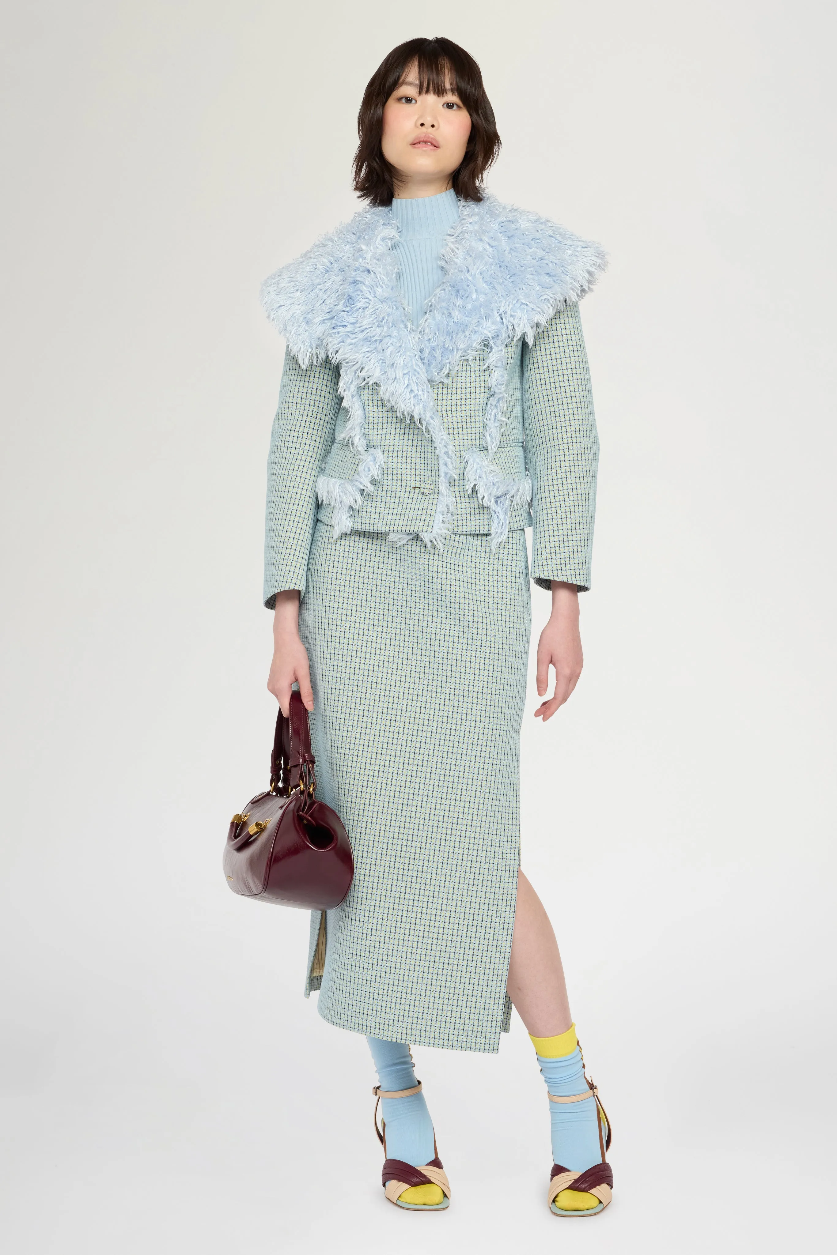 Cropped Jacquard Jacket with Light Blue Faux-Fur Collar sold by Antonio Marras product image thumbnail 2
