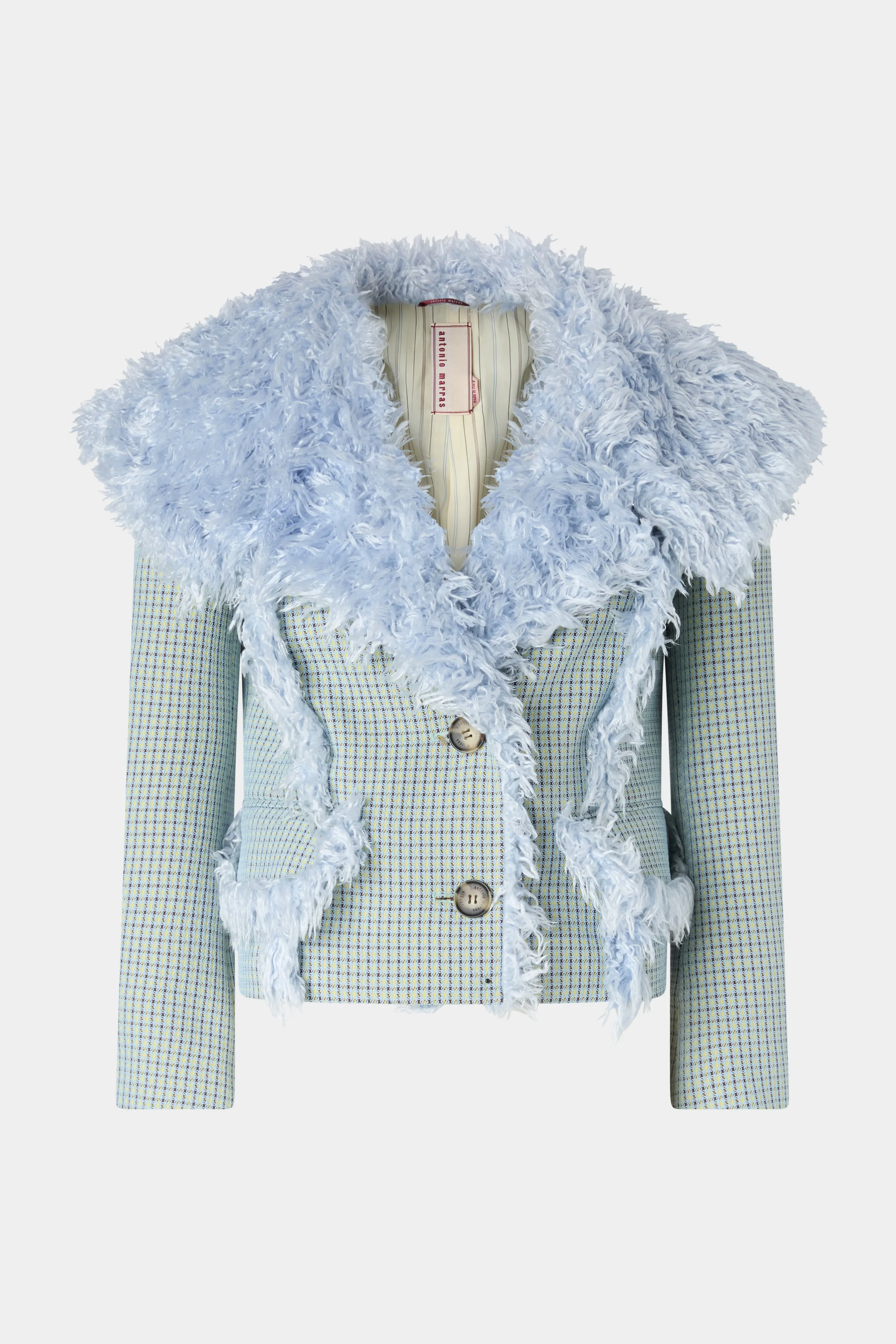 Cropped Jacquard Jacket with Light Blue Faux-Fur Collar sold by Antonio Marras