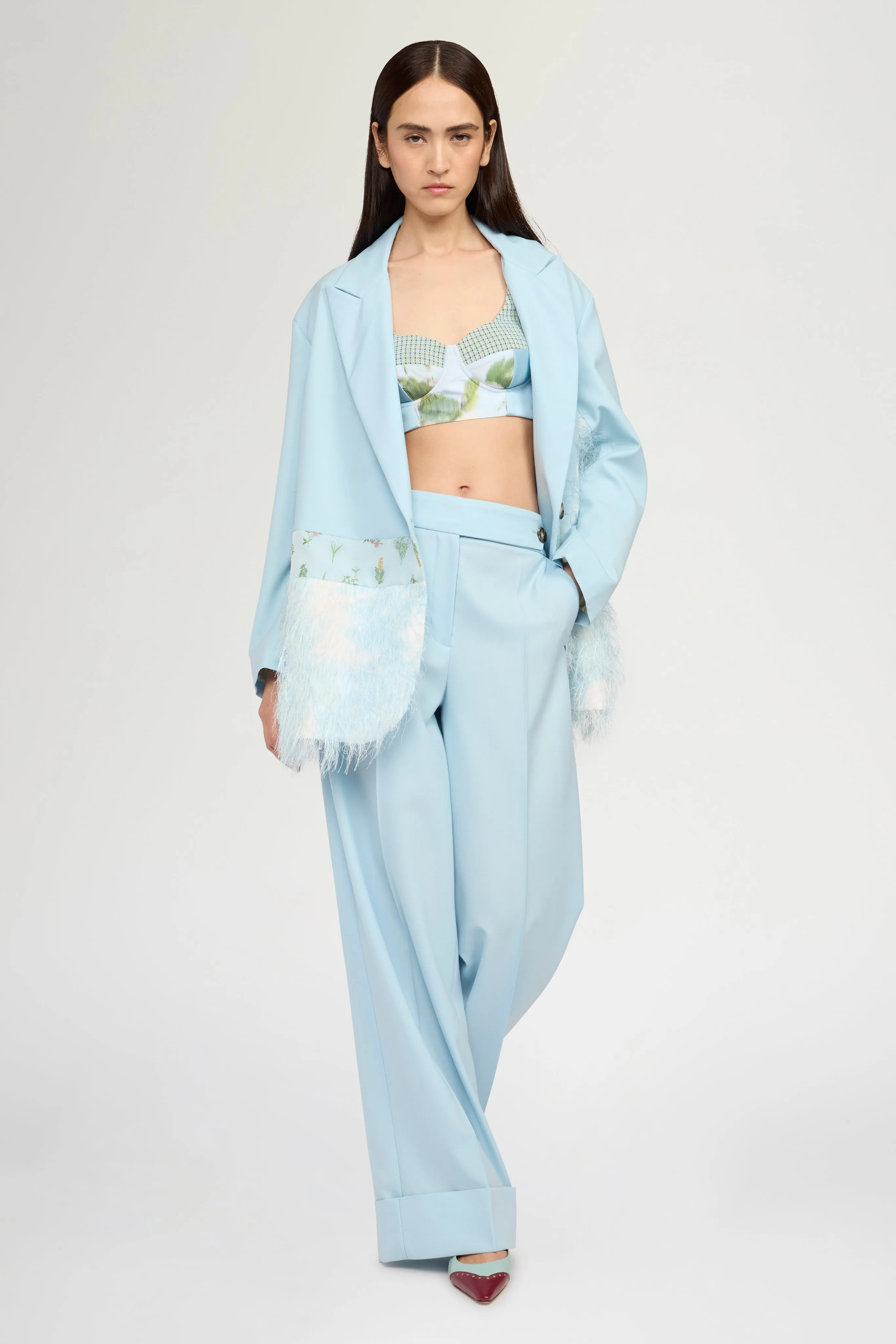 Mid-Rise Light Blue Wool Trousers with Cuffed Hem sold by Antonio Marras product image thumbnail 2