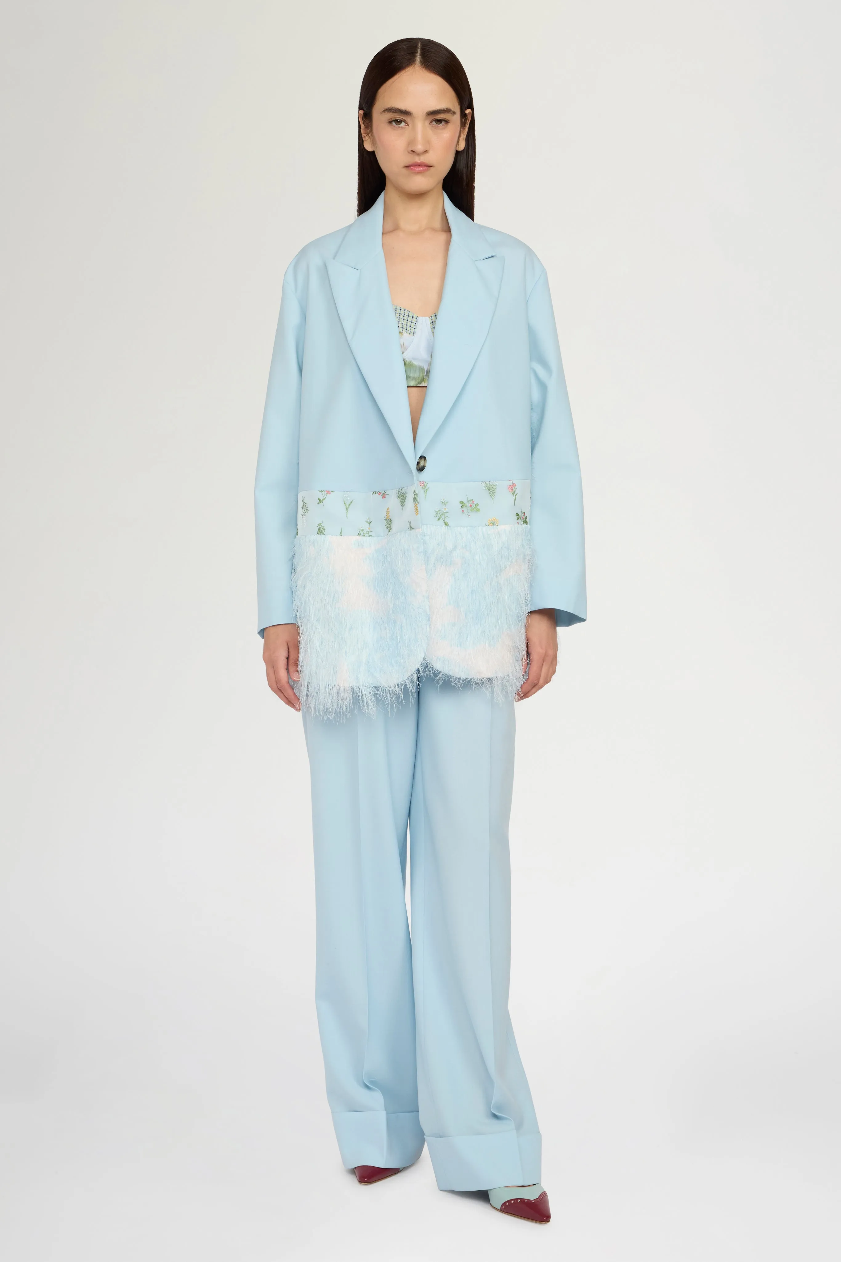 Single-Breasted Light Blue Duchesse Blazer with Inserts sold by Antonio Marras product image thumbnail 2