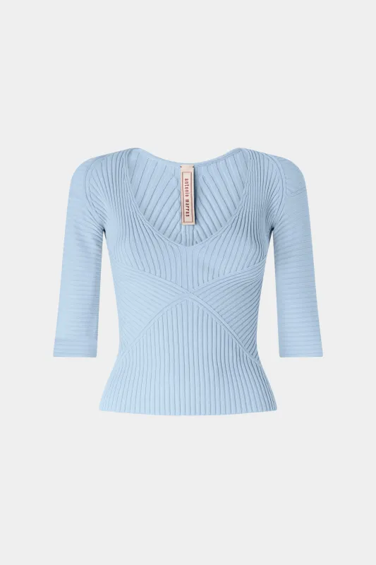 Short-Sleeve Ribbed Top in Light Blue made by Antonio Marras