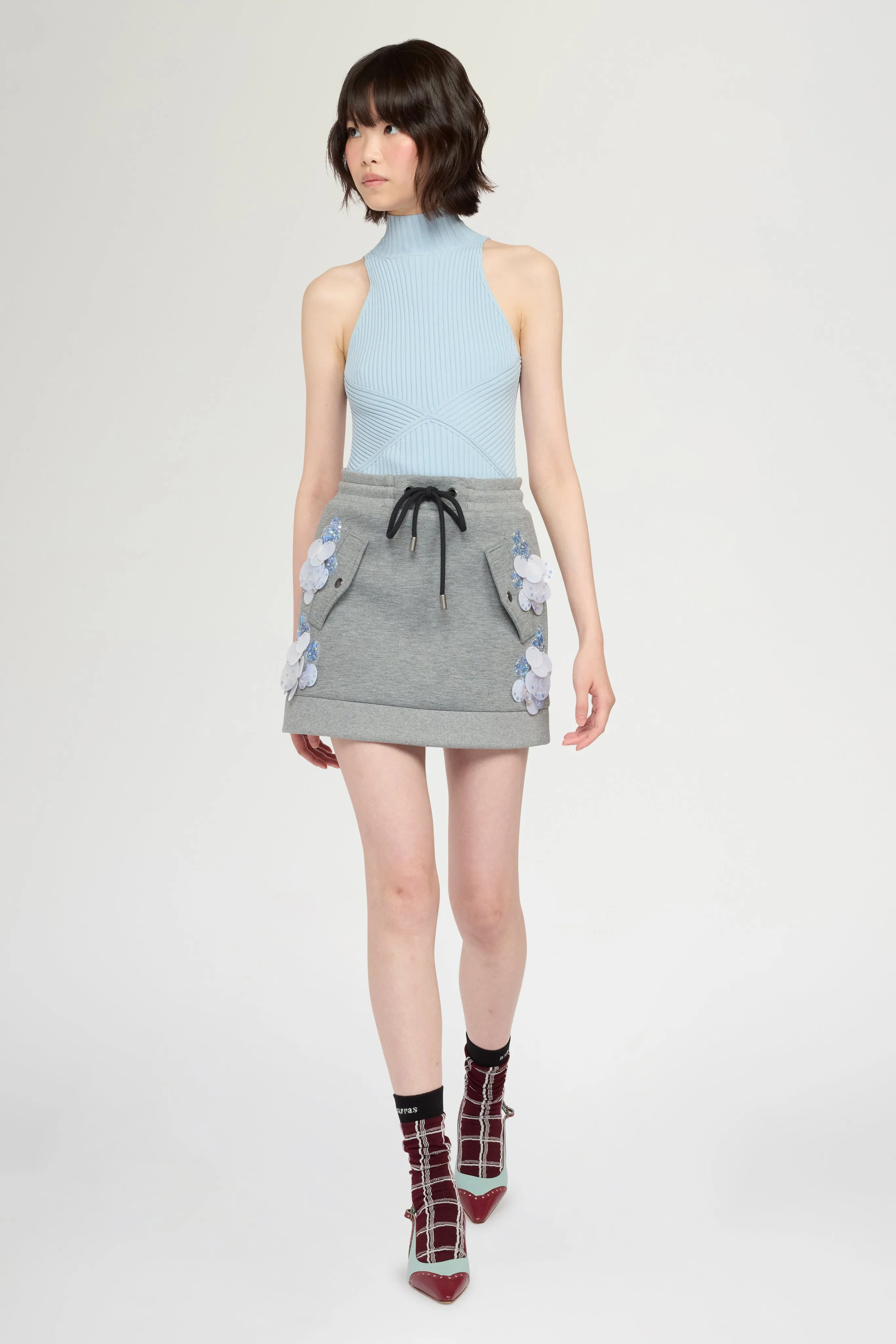 Light Blue Ribbed Sleeveless Top with High Neck sold by Antonio Marras product image thumbnail 2