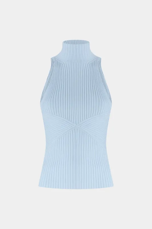 Light Blue Ribbed Sleeveless Top with High Neck made by Antonio Marras