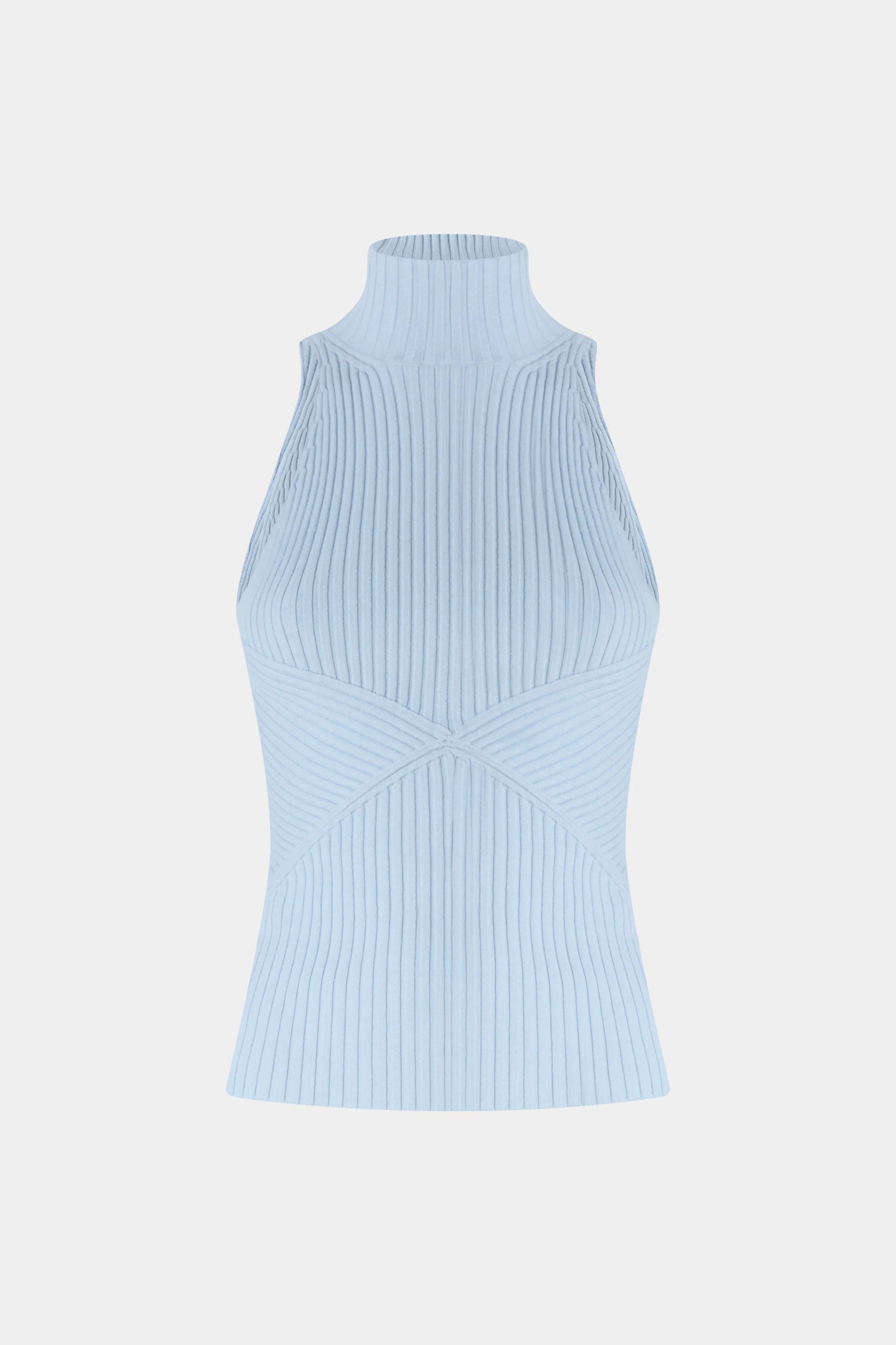 Light Blue Ribbed Sleeveless Top with High Neck sold by Antonio Marras