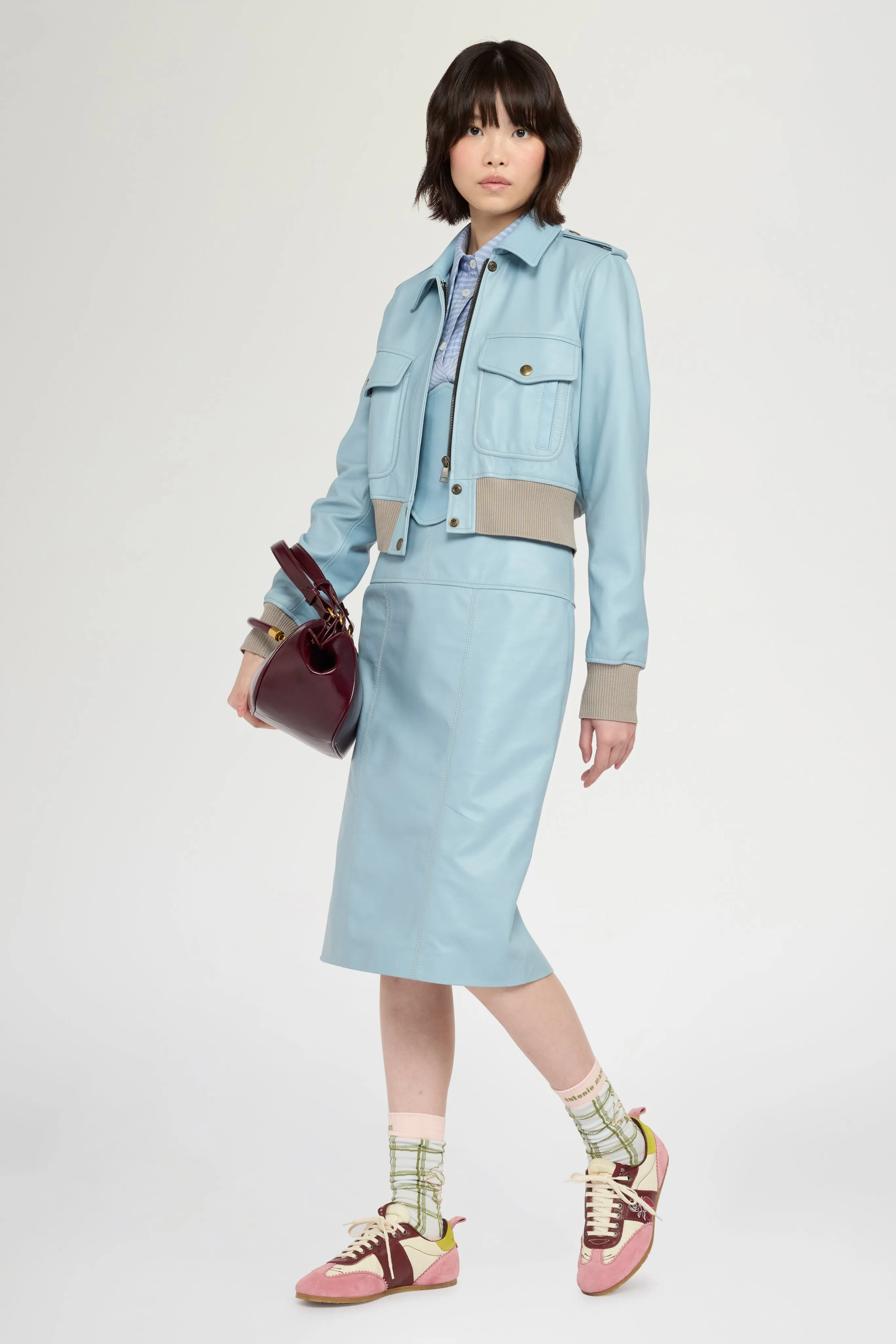 Patchwork Leather Midi Skirt In Light Blue sold by Antonio Marras product image thumbnail 2