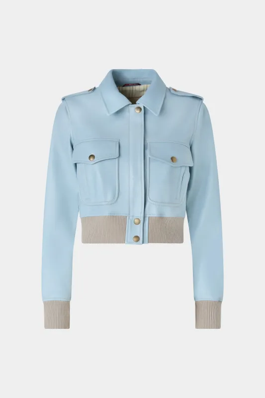 Cropped Light Blue Leather Bomber Jacket made by Antonio Marras