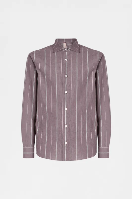 Prune Brown Striped Shirt made by Antonio Marras