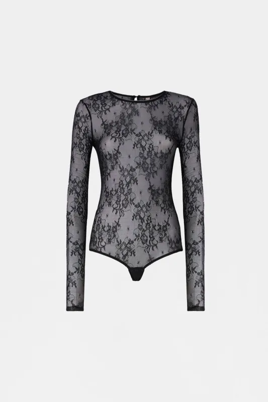 Black Lace Bodysuit with Long Sleeves made by Antonio Marras