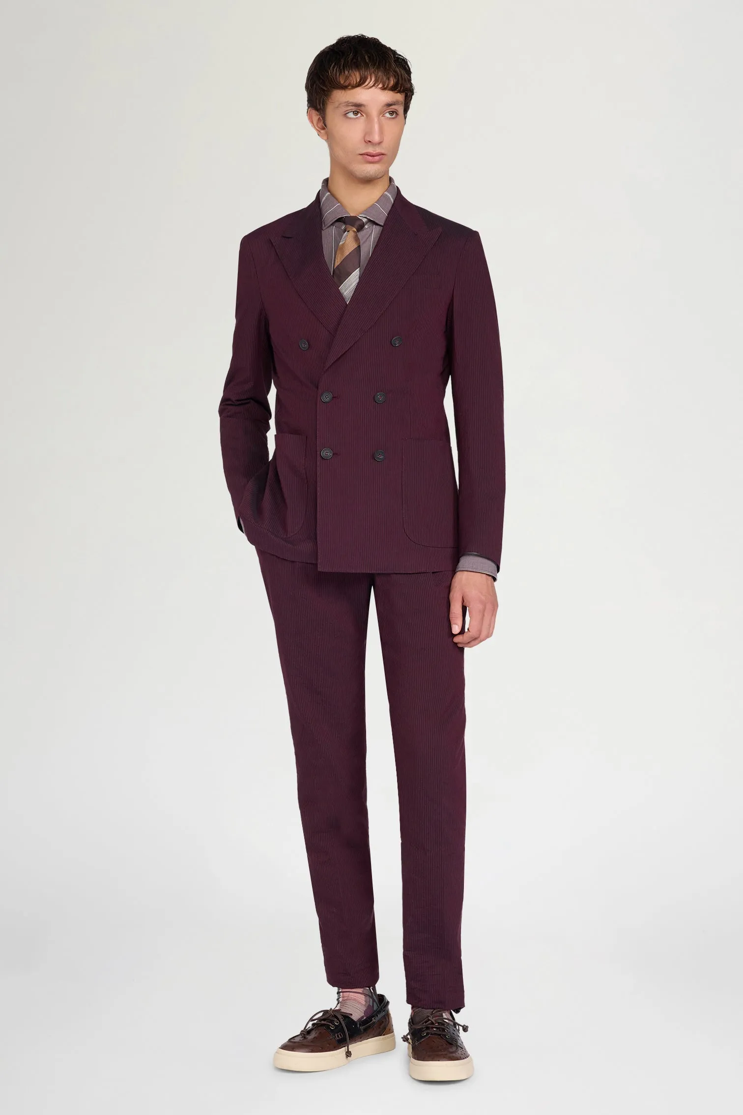 Burgundy Pinstripe Double-Breasted Blazer sold by Antonio Marras product image thumbnail 2