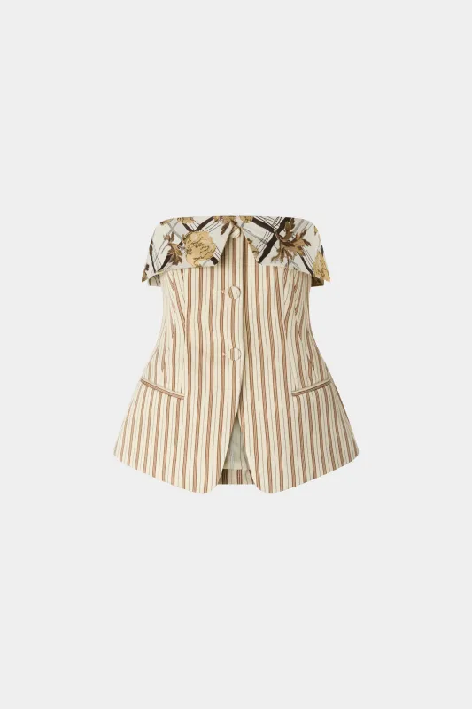 Striped Jersey Bustier With Floral Brocade Lapel made by Antonio Marras