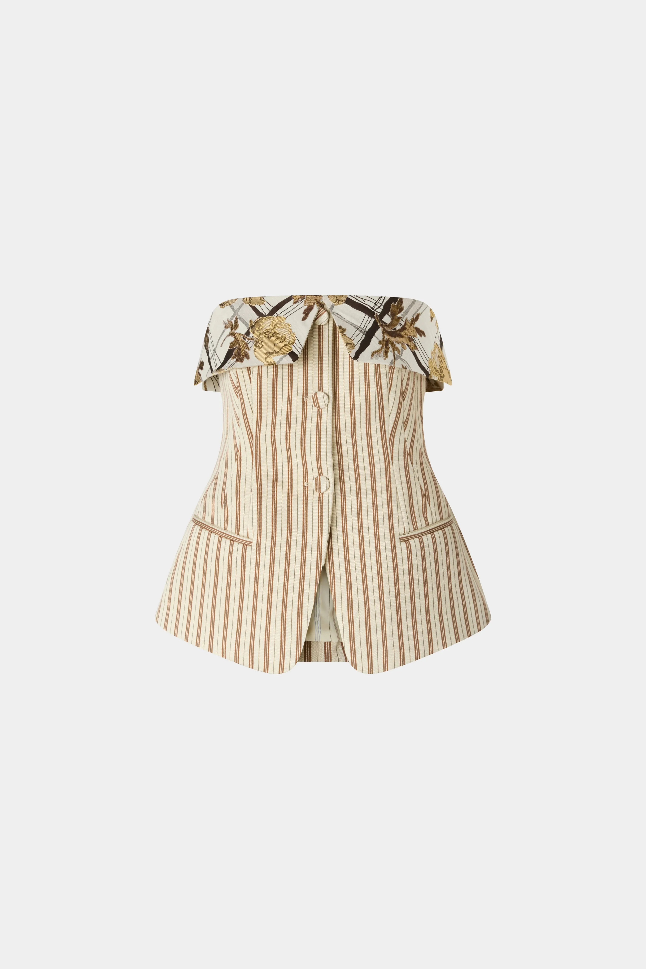 Striped Jersey Bustier With Floral Brocade Lapel sold by Antonio Marras