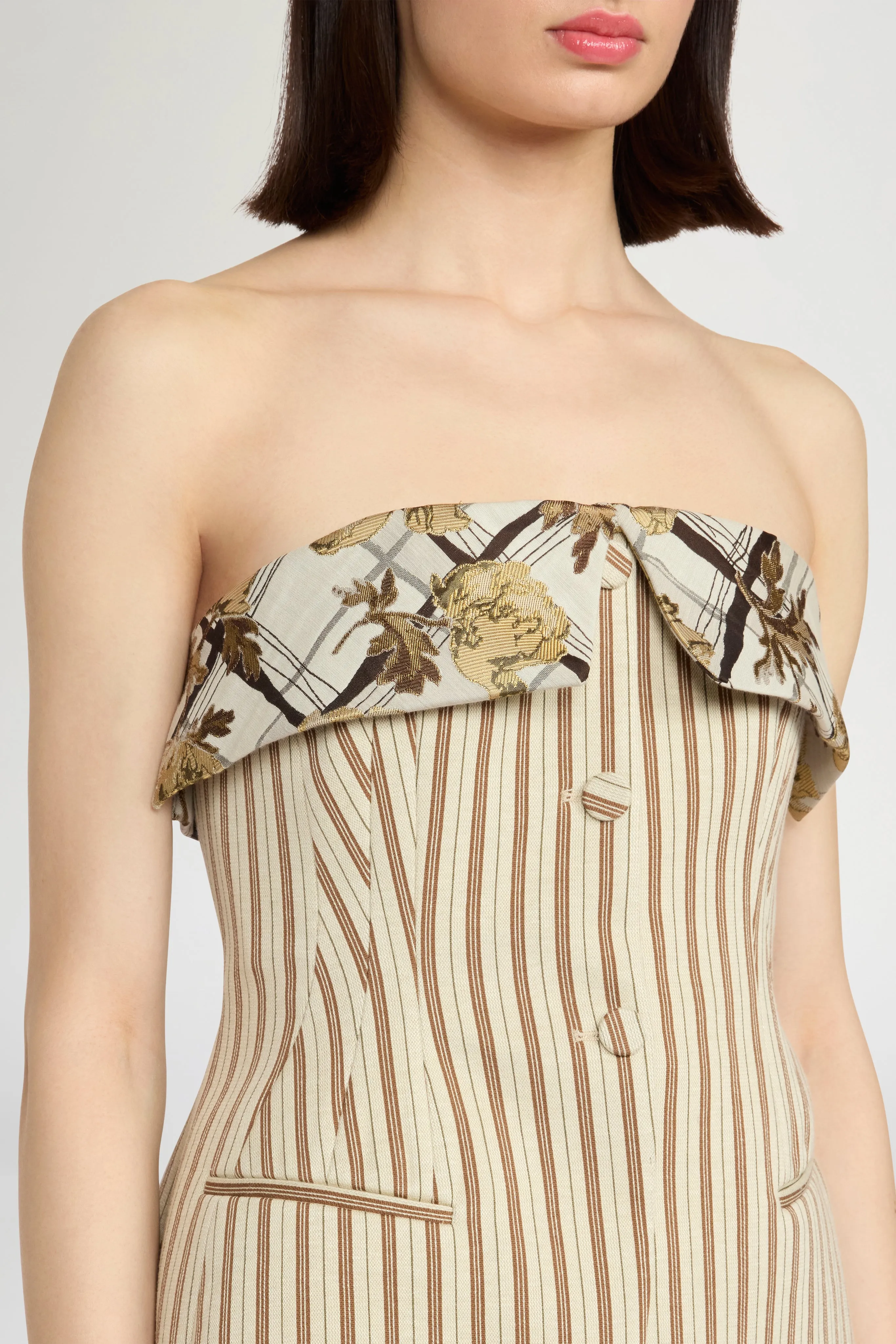 Striped Jersey Bustier With Floral Brocade Lapel sold by Antonio Marras product image thumbnail 4