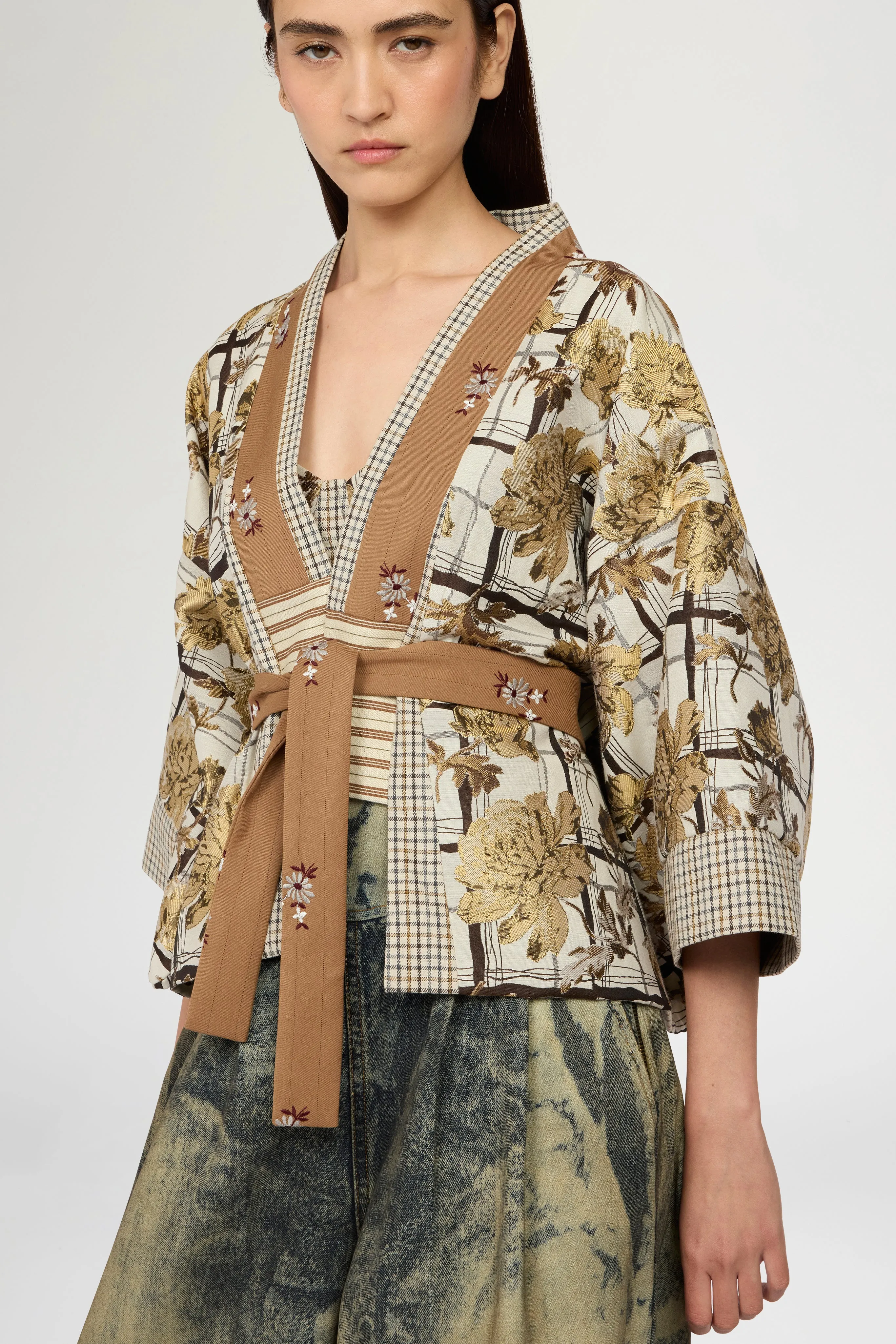 Short Kimono In Floral Brocade And Microcheck sold by Antonio Marras product image thumbnail 4