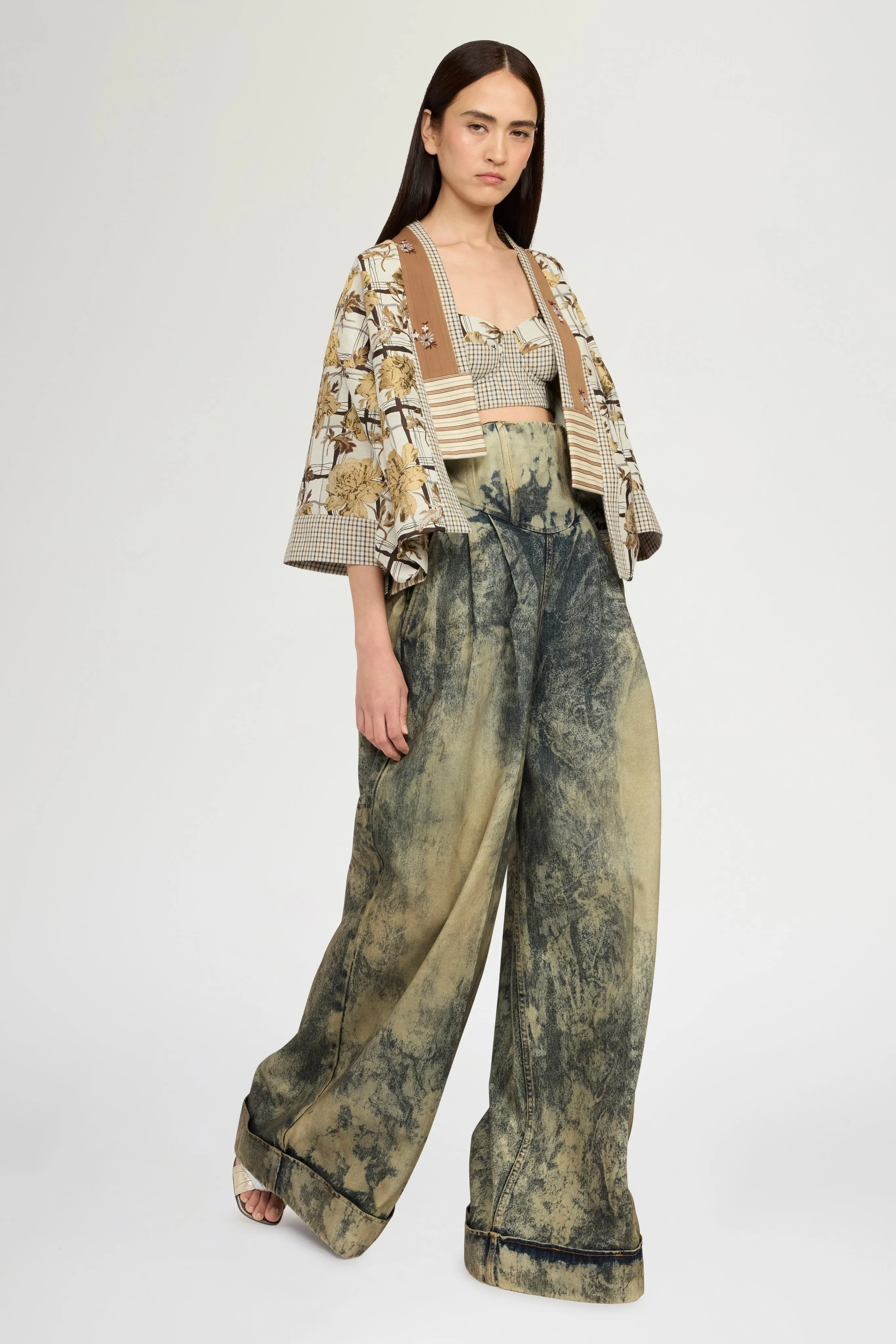Short Kimono In Floral Brocade And Microcheck sold by Antonio Marras product image thumbnail 2